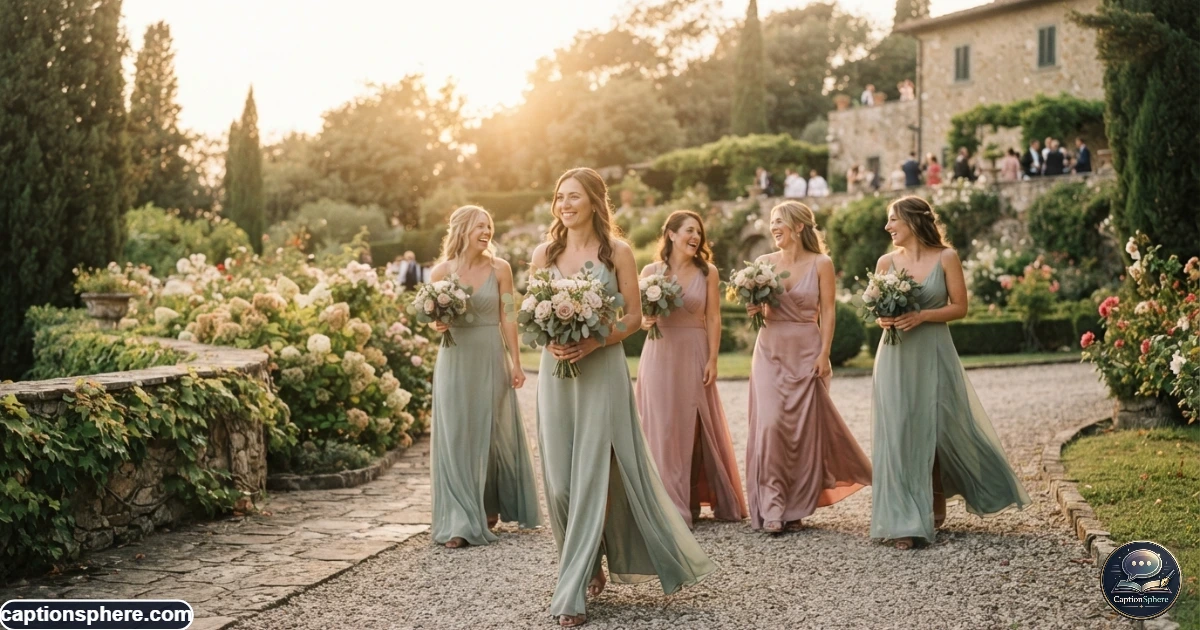 Bridesmaid group posing together for a joyful wedding portrait