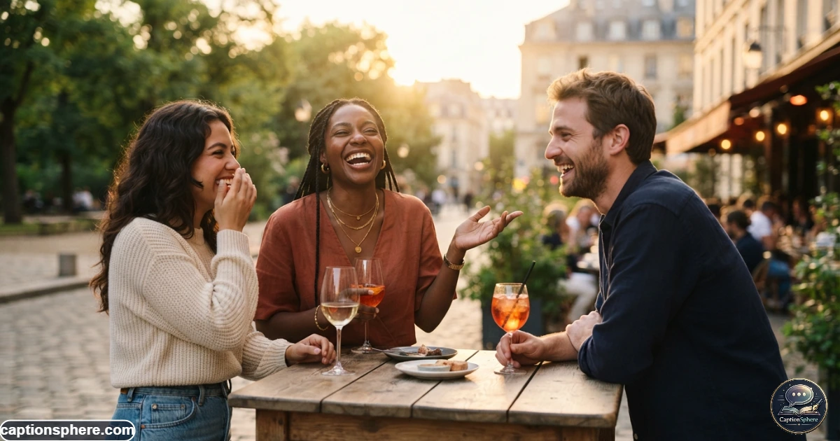 Friends laughing together outdoors while enjoying a bright carefree moment