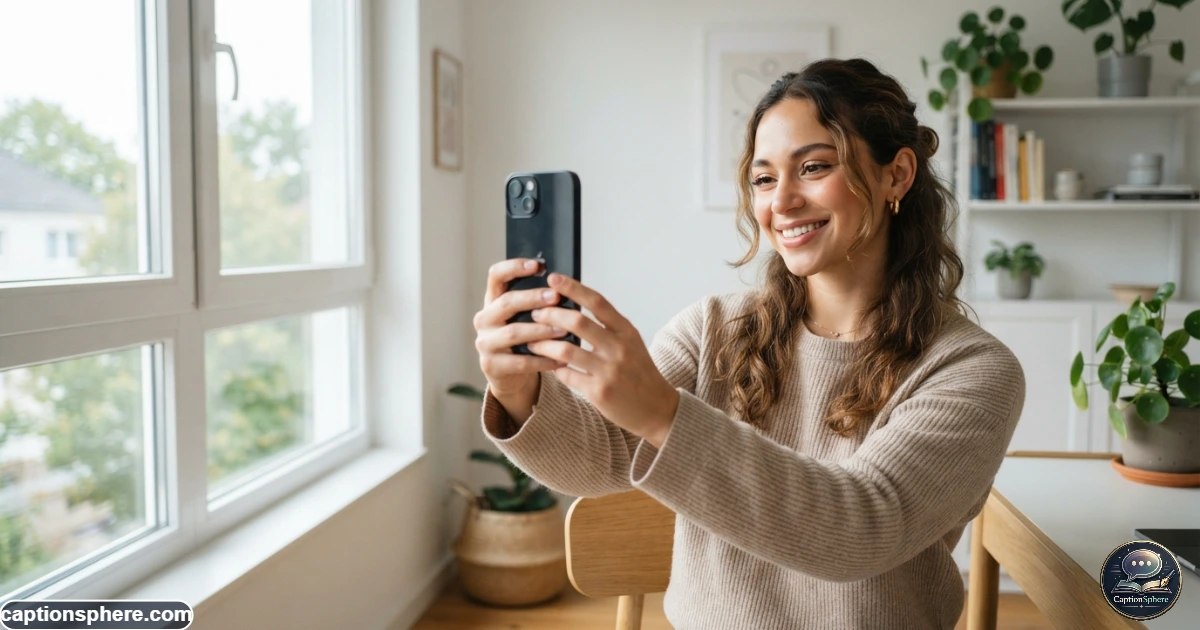 Young woman taking a relaxed selfie while smiling in natural daylight