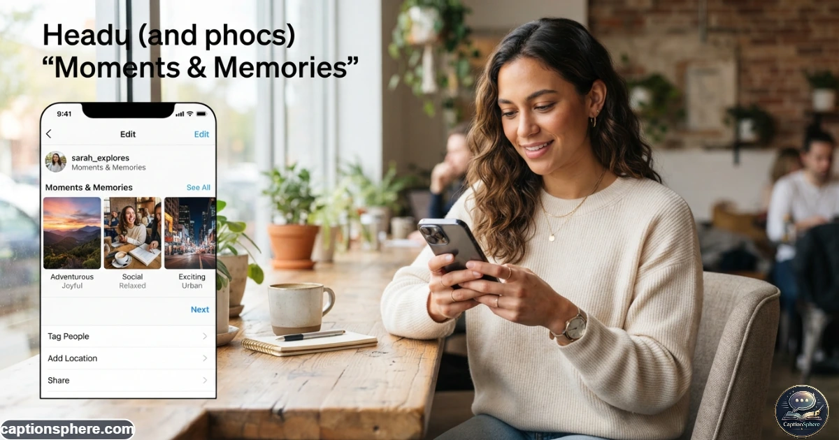 Person choosing an Instagram caption while reviewing photos on a smartphone