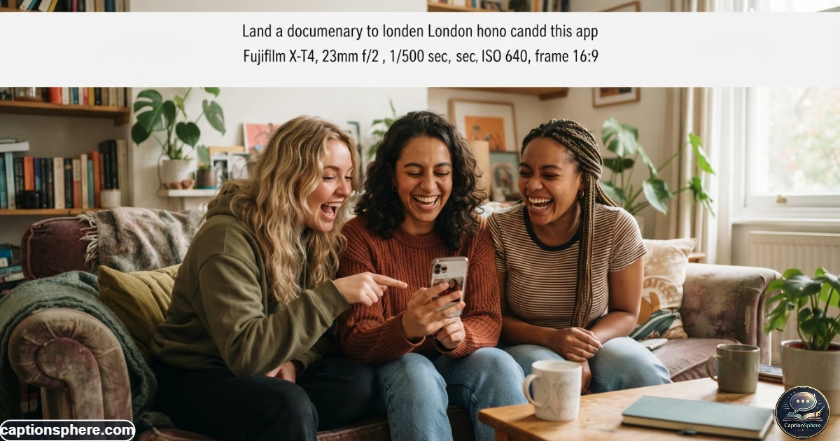 Friends laughing while creating a funny Instagram post together