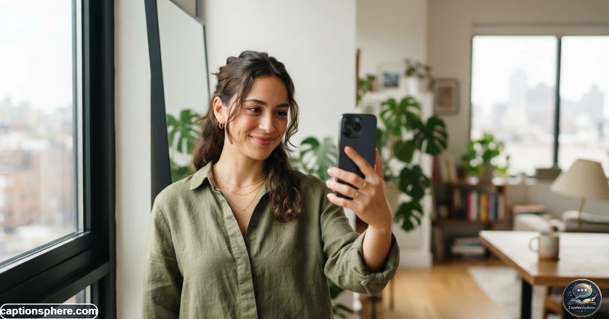 Person taking a natural selfie before sharing an Instagram post