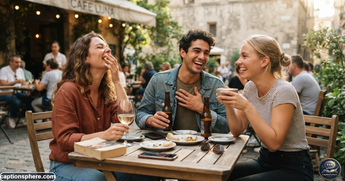 Friends laughing together during a casual outdoor moment while enjoying their day