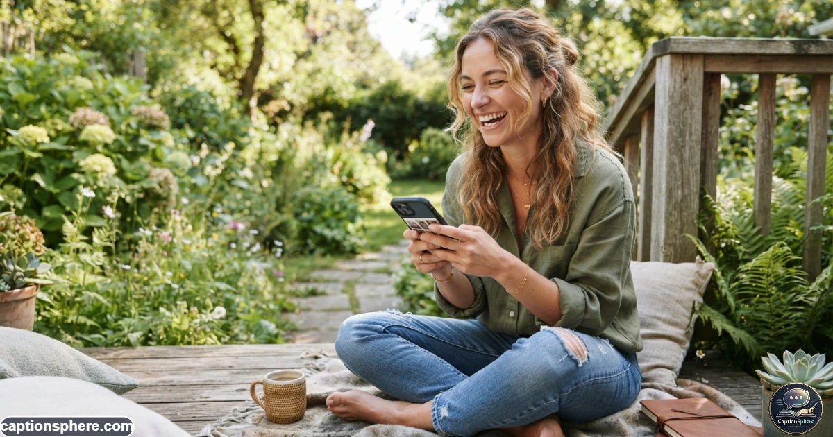 Person reviewing candid photos on smartphone while laughing at a collection of everyday moments