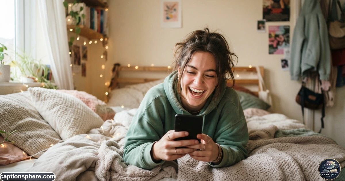 Person grinning at their phone after receiving a message from their crush