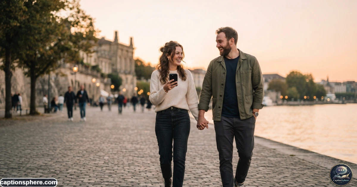 Young couple sharing a relaxed moment while preparing a subtle Instagram soft launch