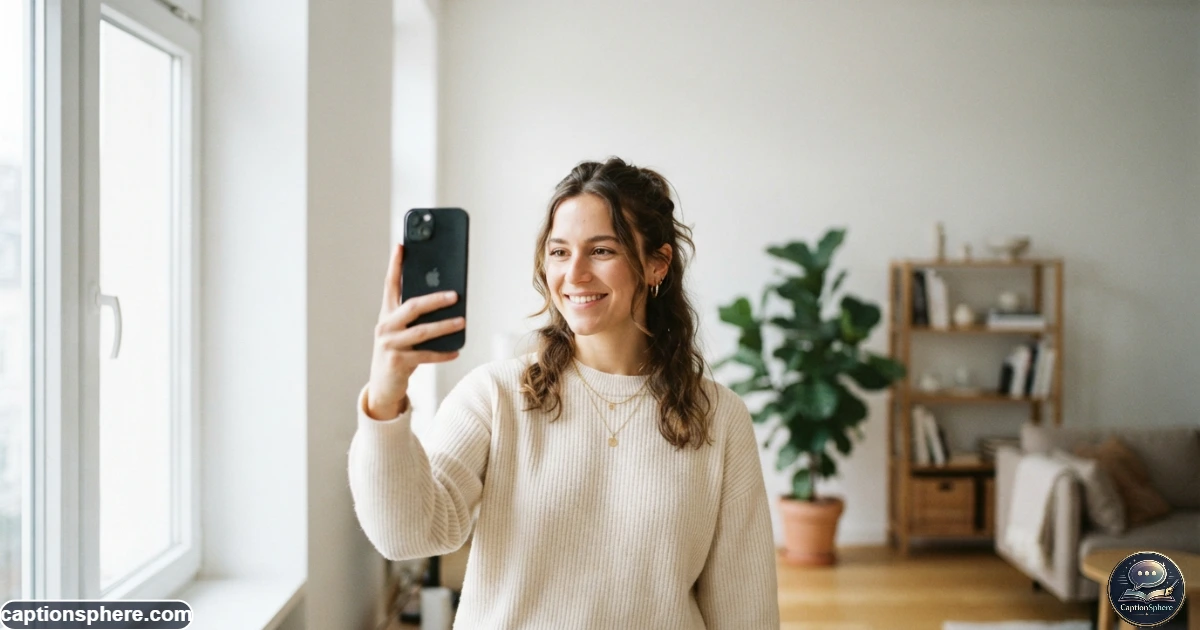 Person taking a simple selfie with a clean modern background and relaxed expression