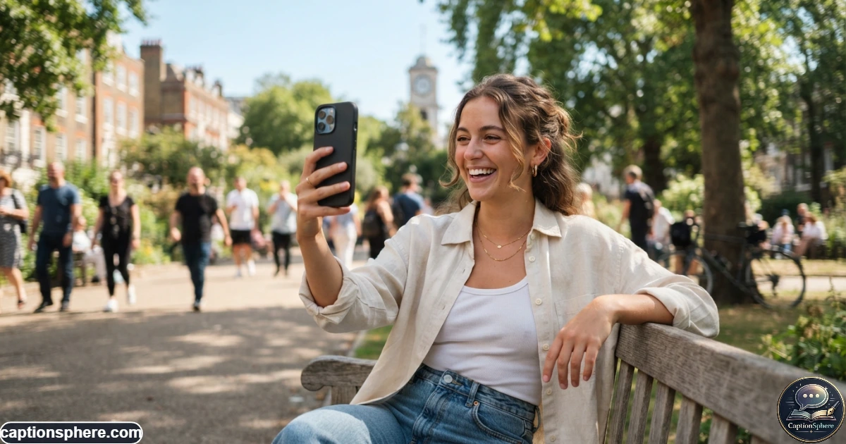 Young woman taking a relaxed outdoor selfie during a bright casual afternoon
