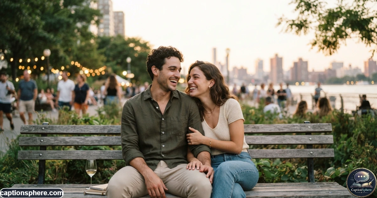 Young couple smiling together during a relaxed outdoor date