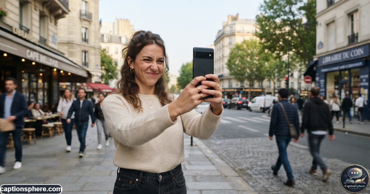 Young woman taking a playful selfie with a funny expression outdoors