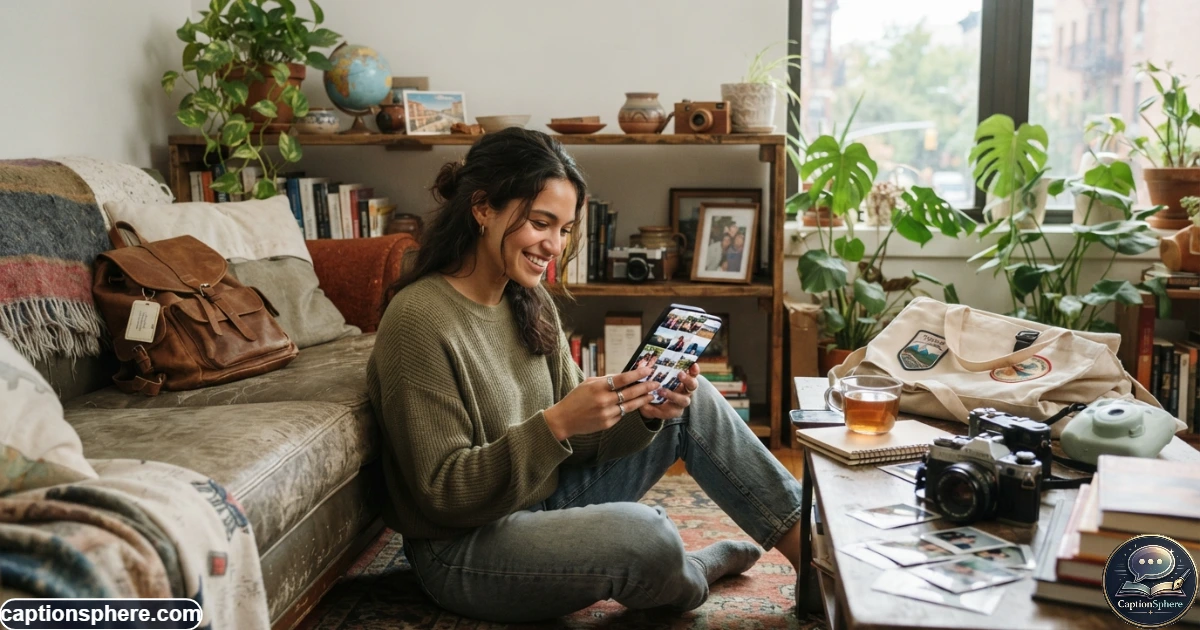 Young adult scrolling through a collection of random travel and everyday photos