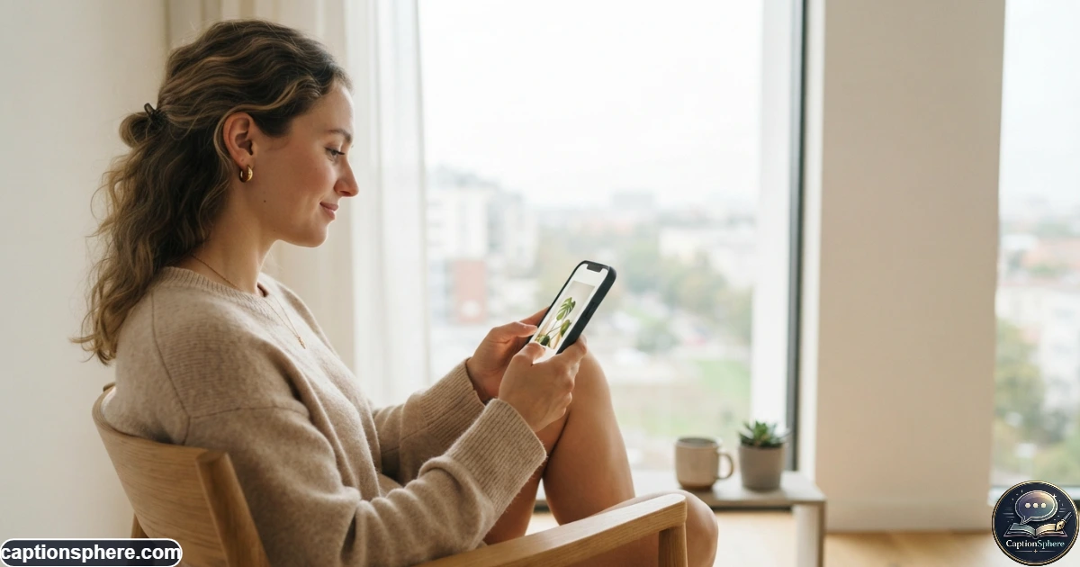 Person holding smartphone while choosing a short caption for an Instagram photo
