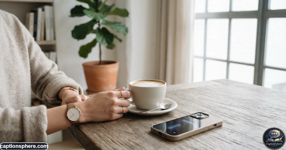 Minimal lifestyle scene with soft light, modern details, and a smartphone