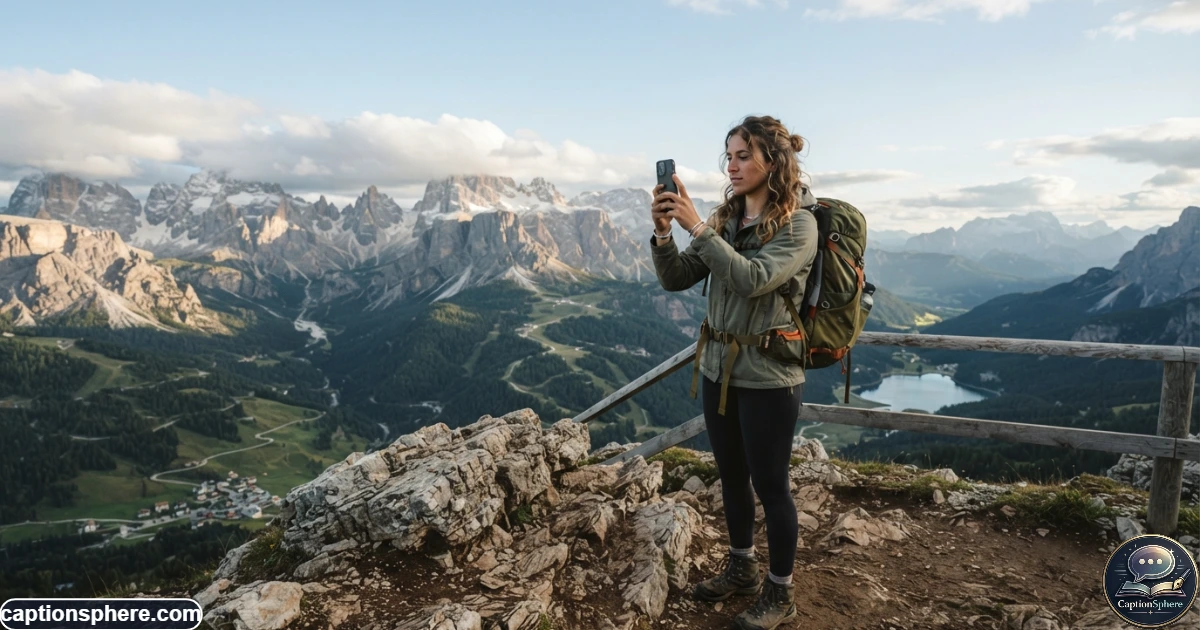 Traveler photographing a scenic destination with a smartphone during an outdoor trip