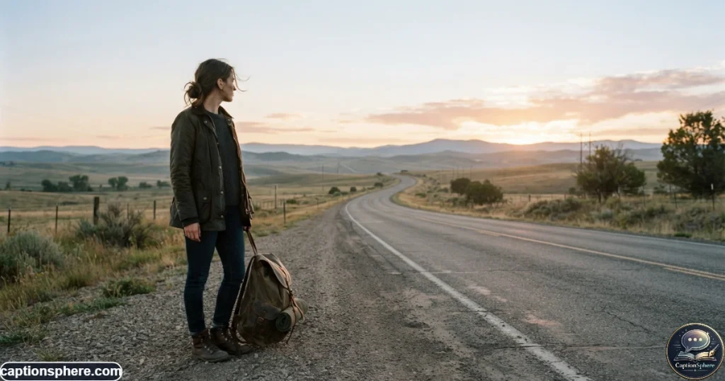 Person standing near an open road looking toward a bright distant horizon