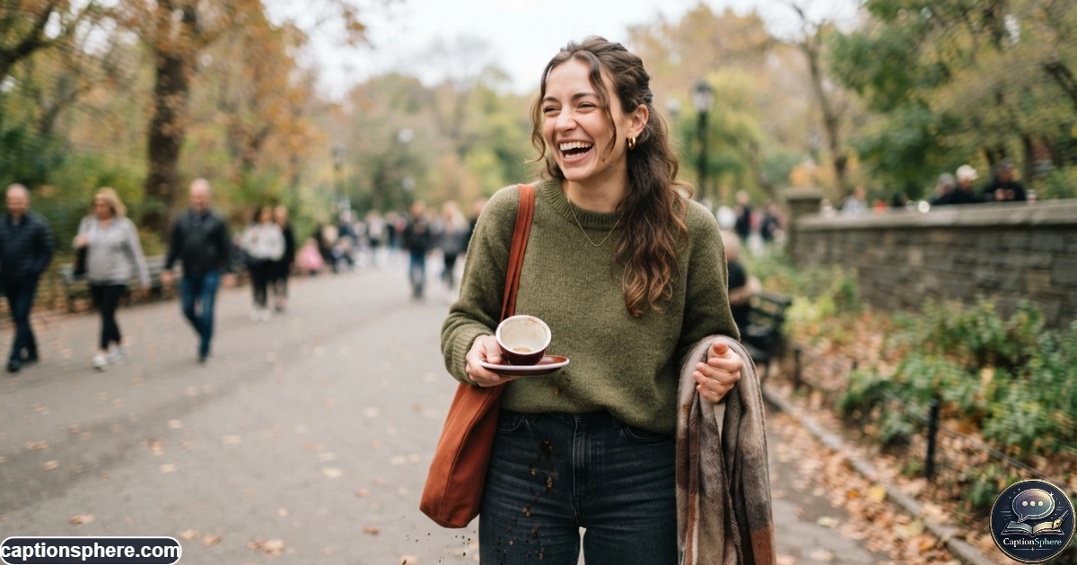 Young adult laughing casually outdoors while enjoying an imperfect everyday moment