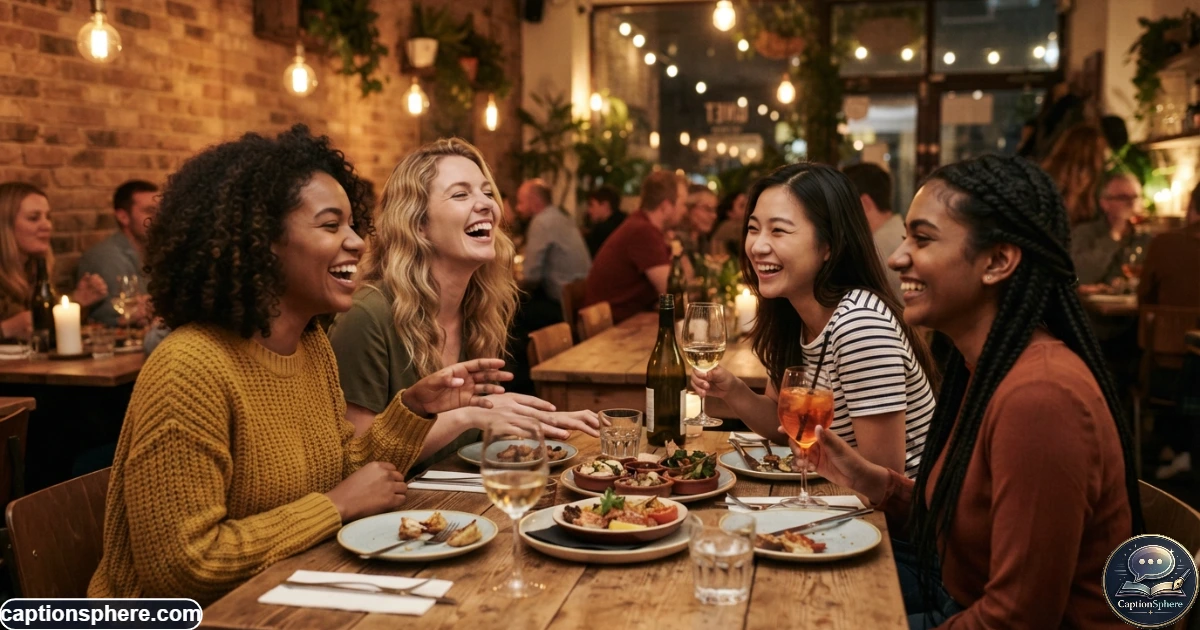 Group of young women laughing together during a fun evening with friends