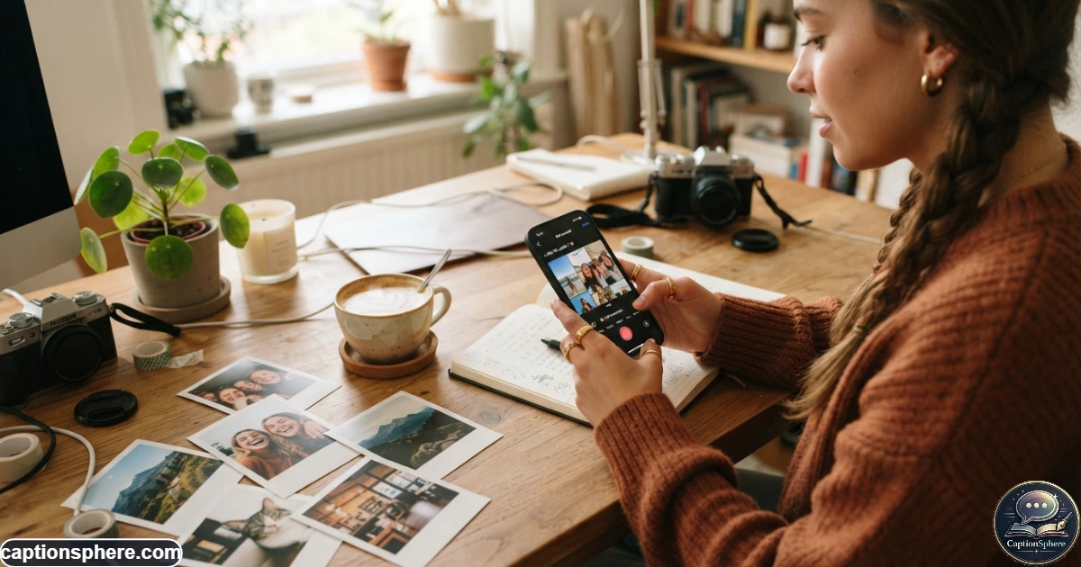 Collection of casual photo moments being prepared for a TikTok post