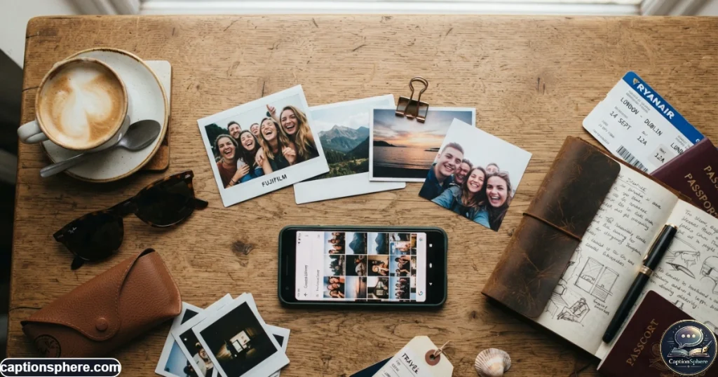 Smartphone displaying a casual collection of everyday photos on a table