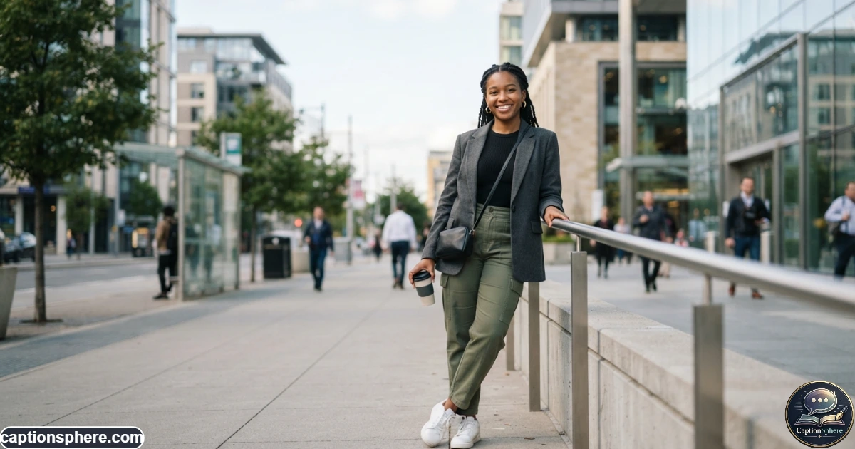 Confident person posing casually outdoors in stylish modern clothing