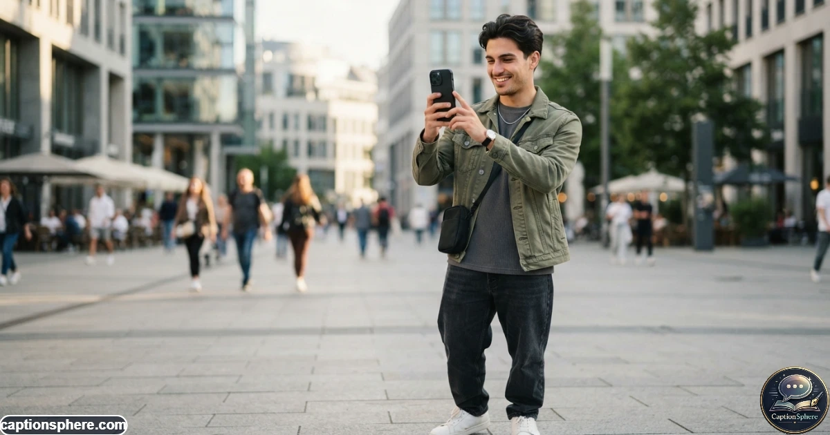 Young friends laughing together while taking a casual outdoor photo