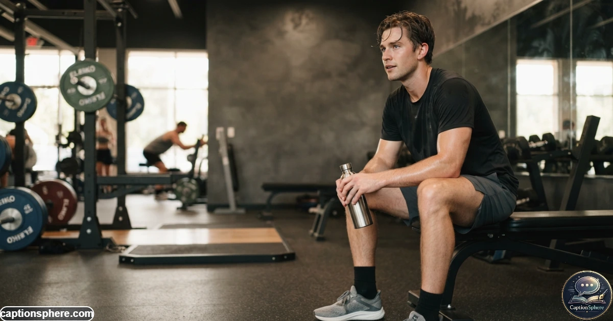 Young man taking a break during a realistic gym workout session