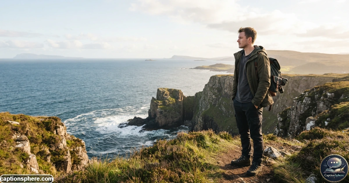 Young man enjoying a scenic coastal view during an outdoor travel adventure
