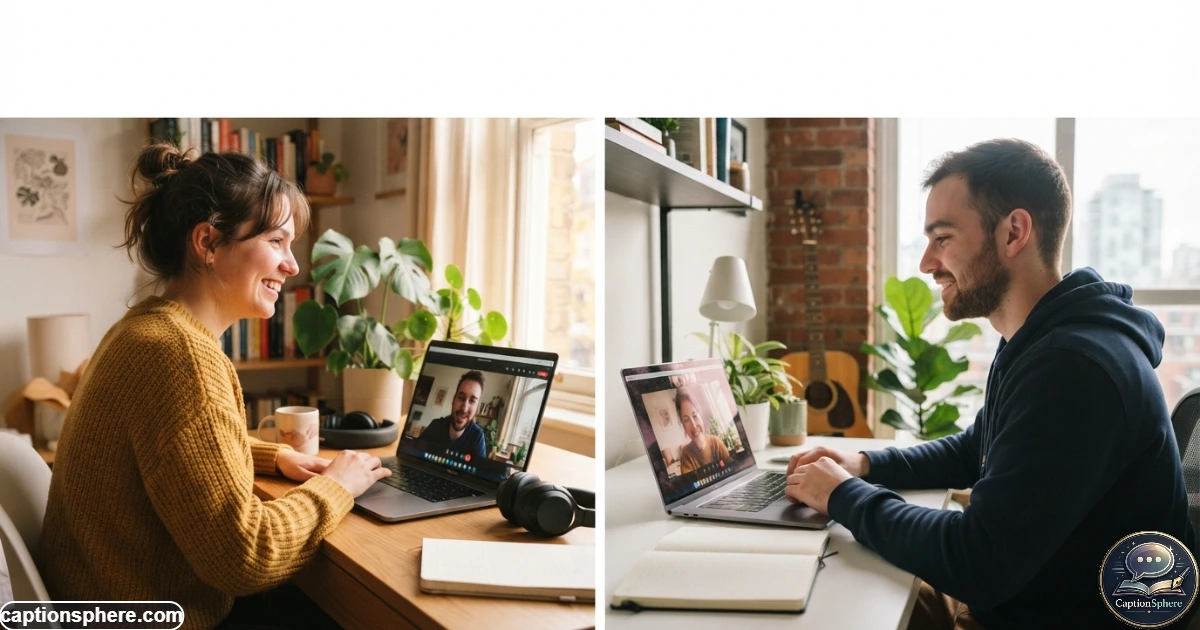 Couple smiling during a meaningful long-distance video conversation