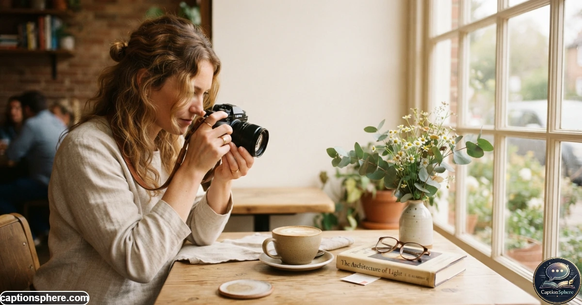 Person photographing a calm aesthetic lifestyle scene during soft afternoon light