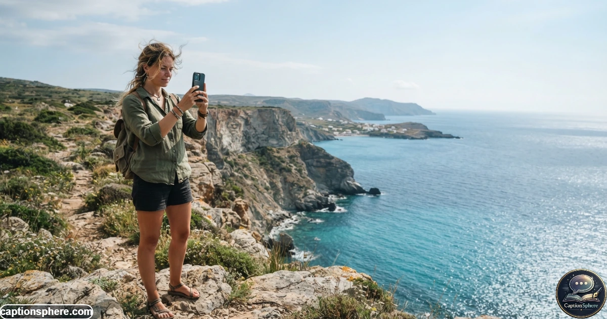 Traveler photographing a scenic coastal view for an Instagram travel post