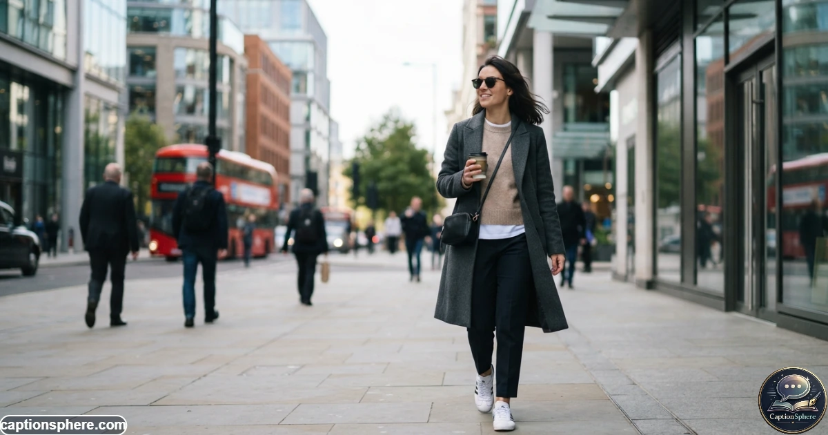 Stylish young adult walking through city streets in a relaxed streetwear outfit