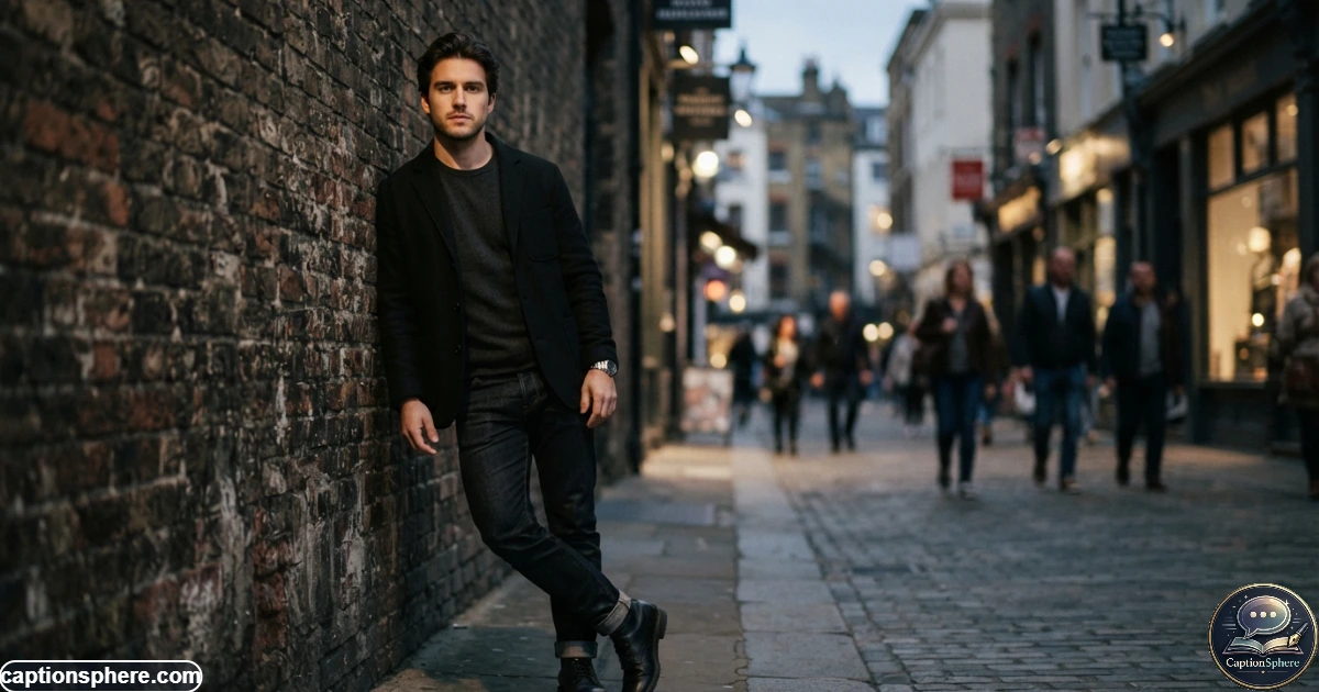 Confident young adult standing against an urban wall with serious expression