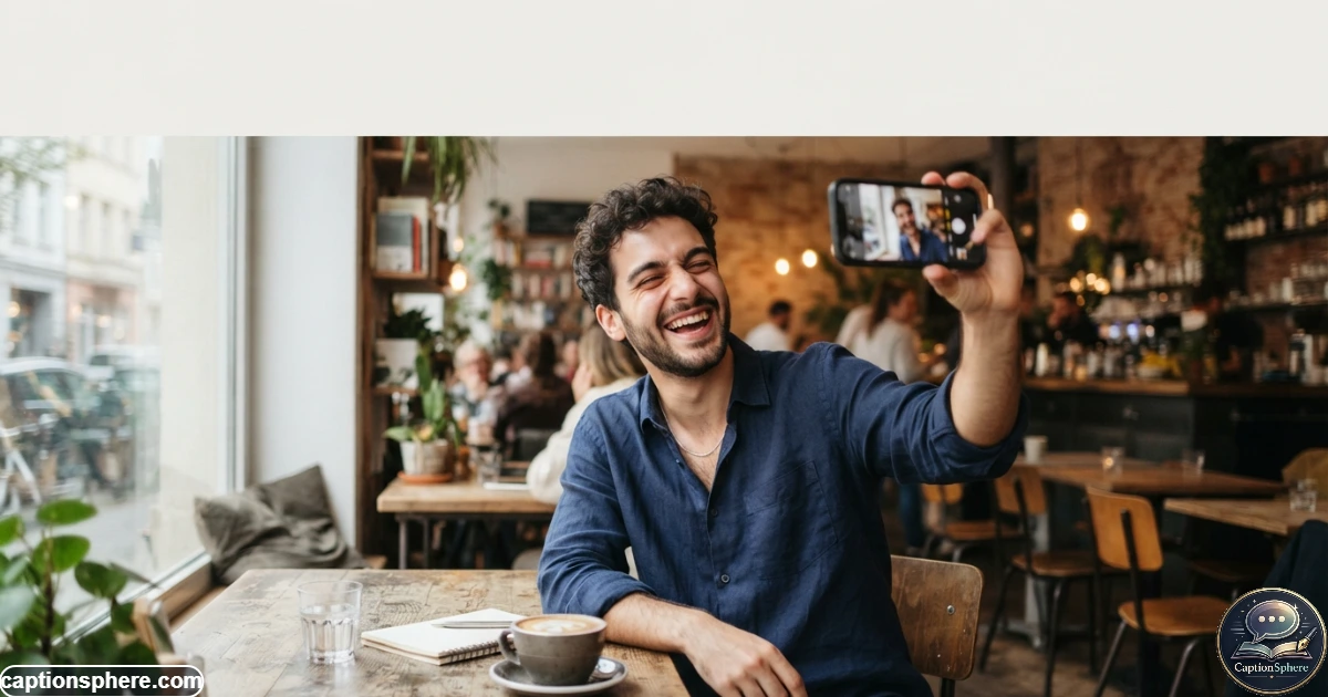 Smiling young man taking a playful selfie in a casual everyday setting