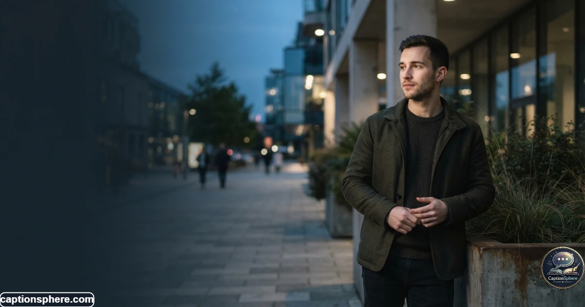 Thoughtful young man standing outdoors during a quiet evening portrait