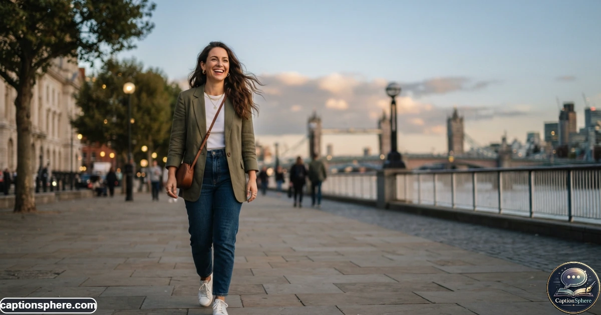 Confident woman outdoors after a personal transformation, smiling naturally