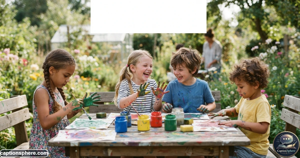Children painting and creating art together during a colorful messy play session