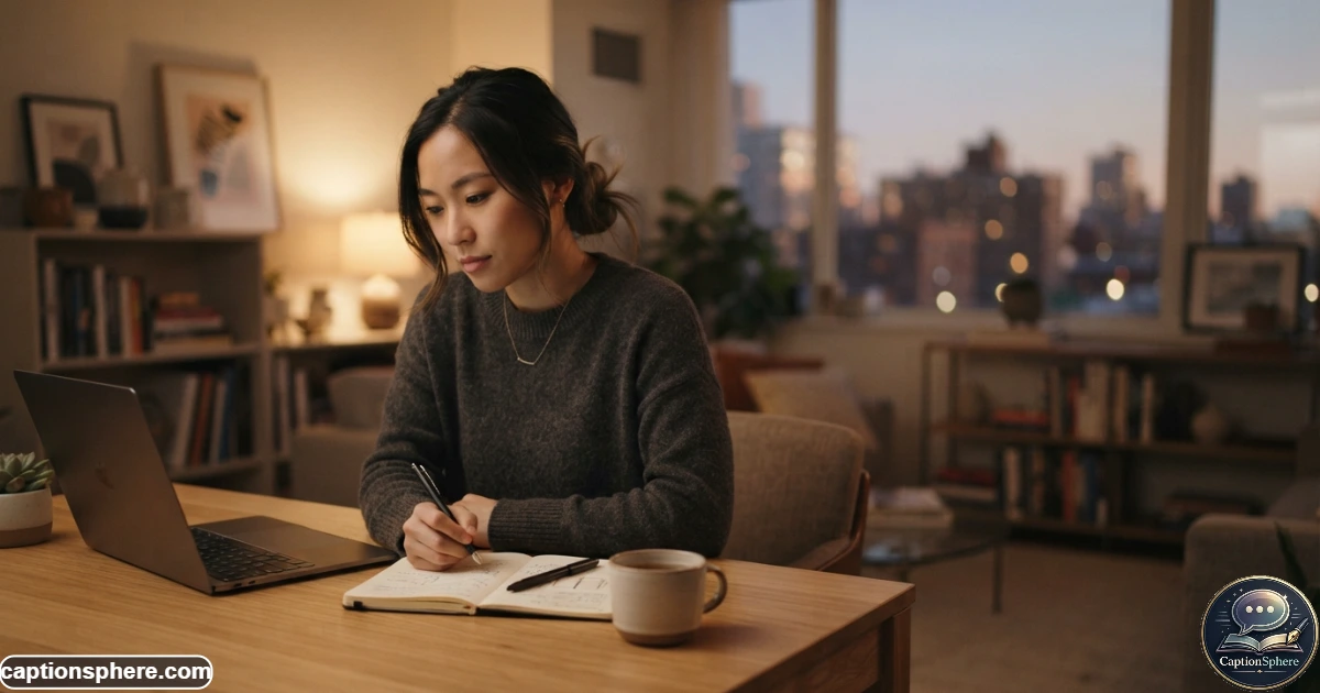 Young professional working late at a desk while planning a long-term goal