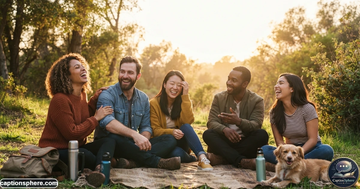 Friends enjoying a peaceful golden hour moment together outdoors