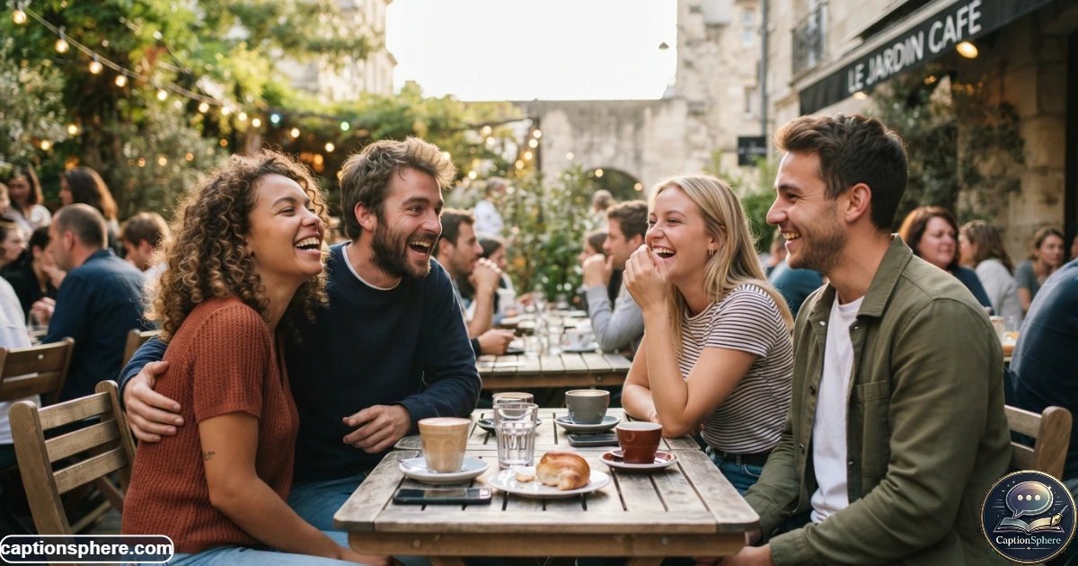 Friends laughing together during a casual outdoor hangout on a sunny day