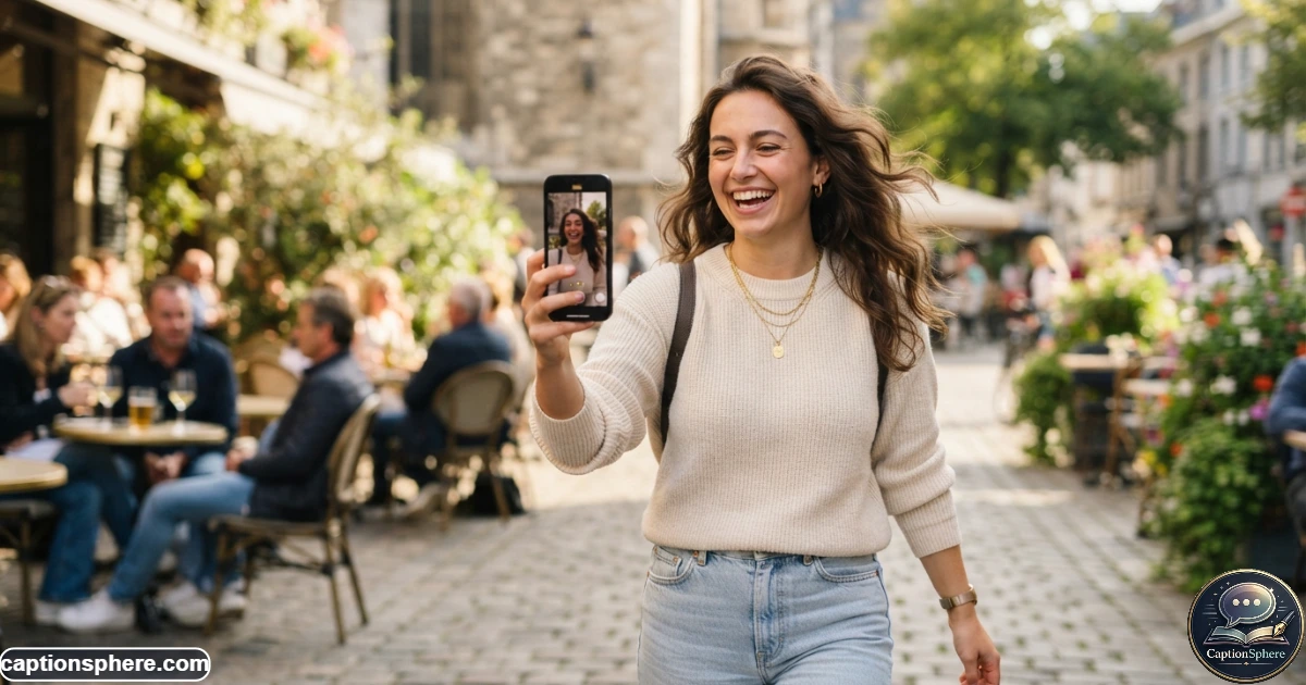 Young woman recording a cheerful lifestyle video on her smartphone outdoors
