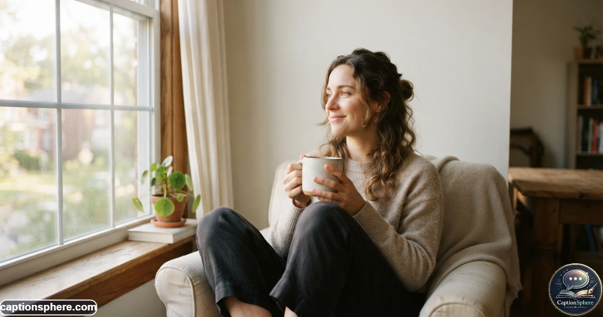Person enjoying a peaceful morning with coffee and sunlight during a grateful moment