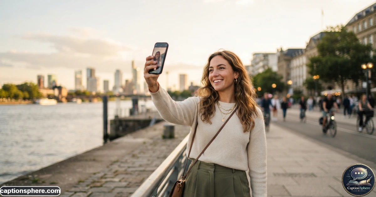 Person taking a stylish solo photo outdoors for Instagram caption ideas