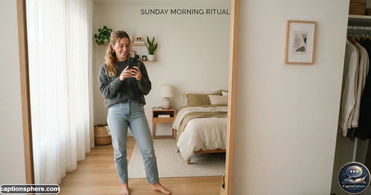 Young adult taking a casual mirror selfie alone in a modern bedroom