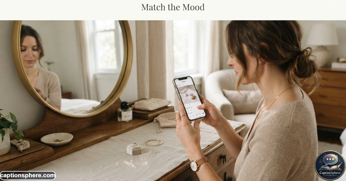 Person choosing a caption while photographing sparkling jewelry with a smartphone