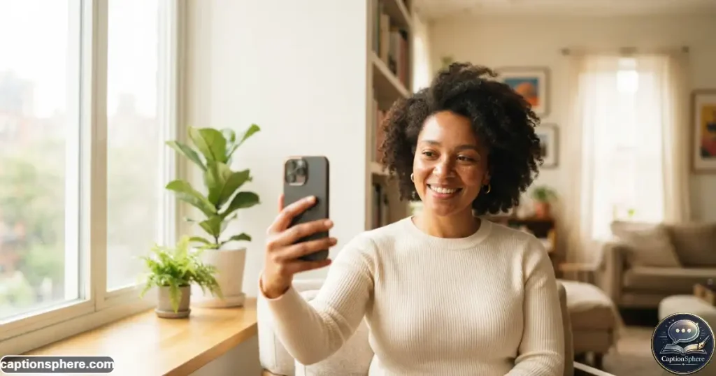 Brown-skinned woman taking a natural selfie in soft daylight