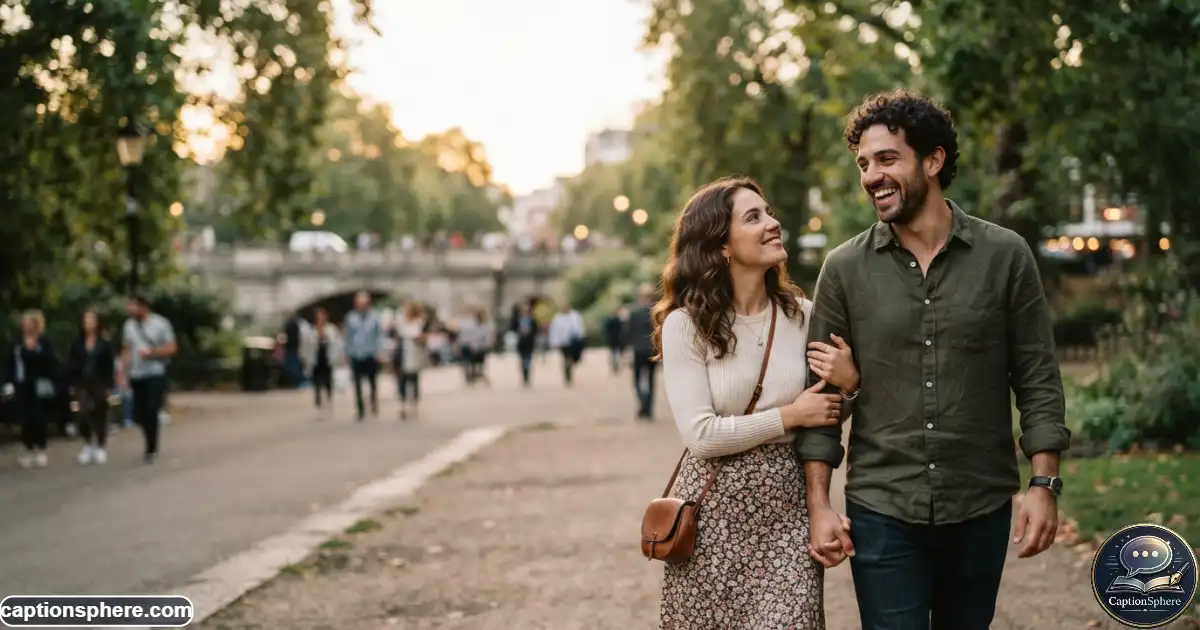 Couple smiling together during a candid outdoor moment for Instagram