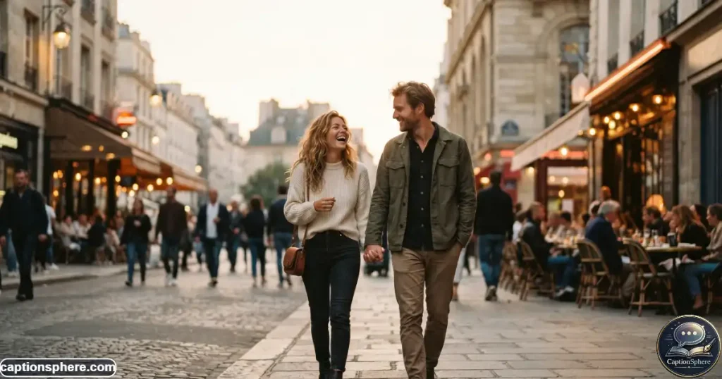 Young couple smiling together during a relaxed everyday outdoor moment
