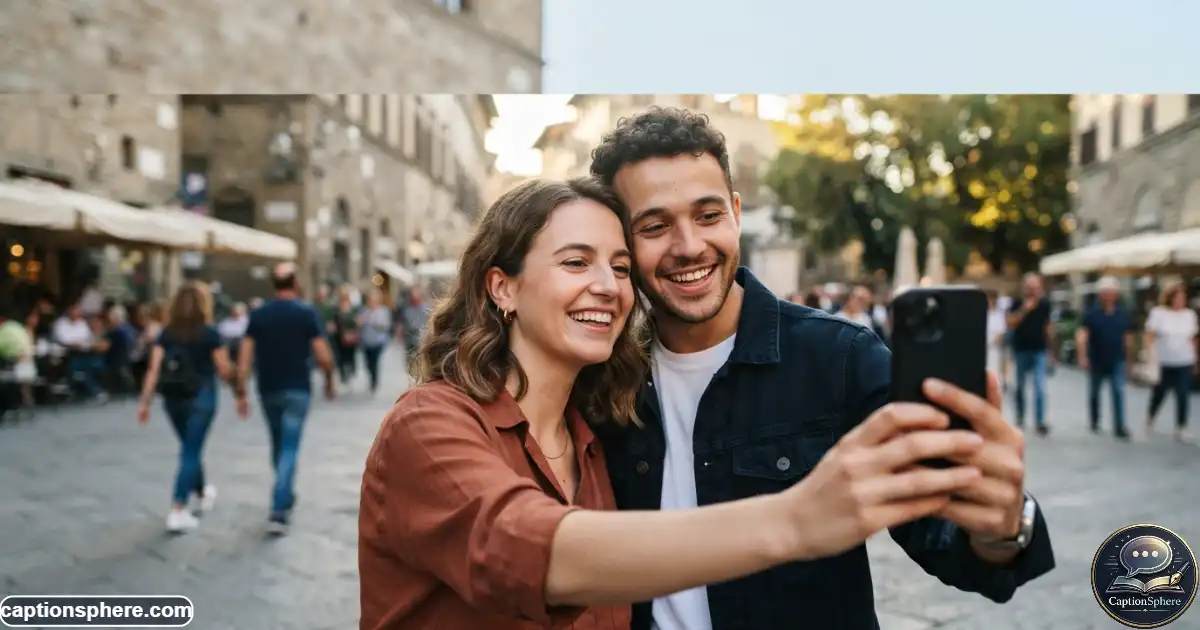 Young couple taking a casual smartphone selfie while smiling together