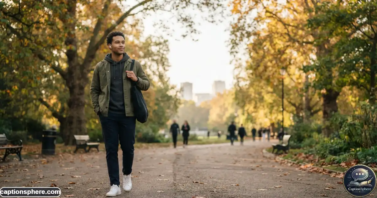 Young man walking outdoors while reflecting on personal growth and new priorities