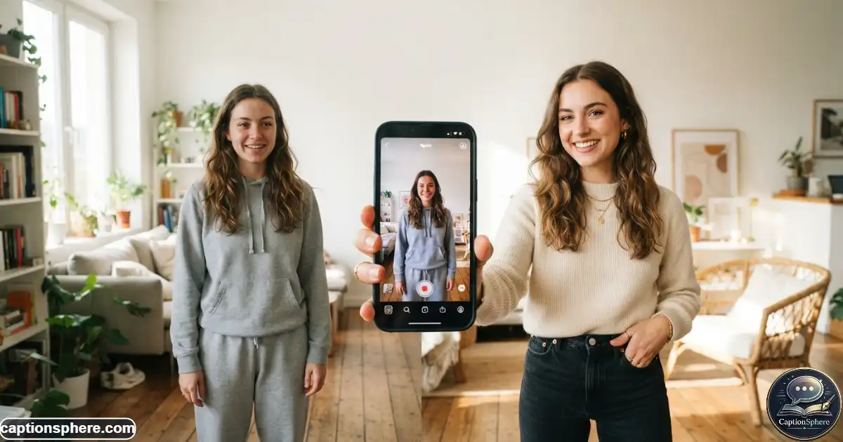 Person creating a smartphone Reel showing a personal transformation journey